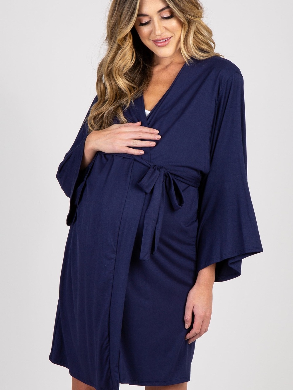 NWT PinkBlush Navy Blue Delivery & Nursing Maternity Robe Size Small